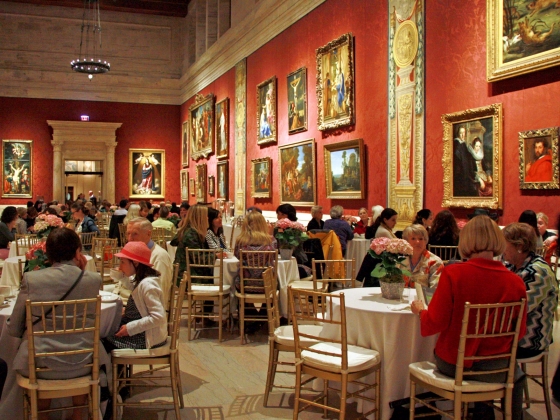 Elegant Tea event during Art in Bloom Visitors having tea in Koch Gallery during Art in Bloom