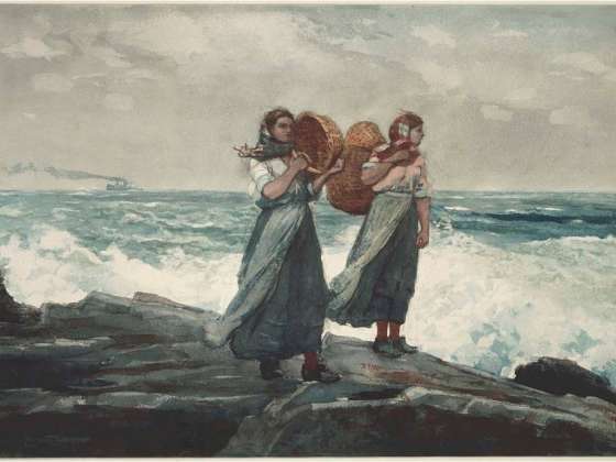 Winslow Homer, A Fresh Breeze, about 1881. Transparent and opaque watercolor over graphite pencil on paper. Gift in memory of Ward and Louisa Hooper Thoron from their son