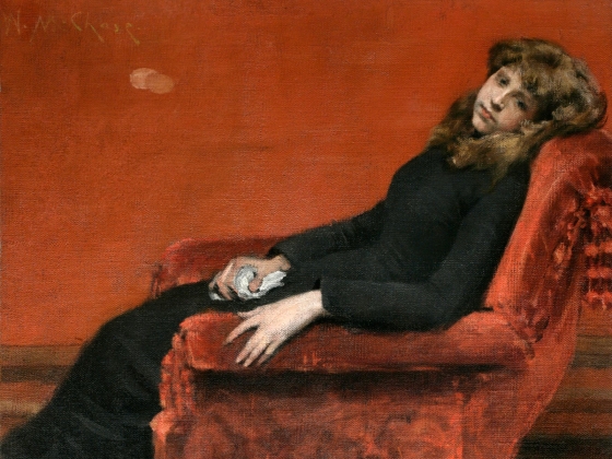 William Merritt Chase, The Young Orphan (An Idle Moment), 1884 Painting of woman slumped in a chair