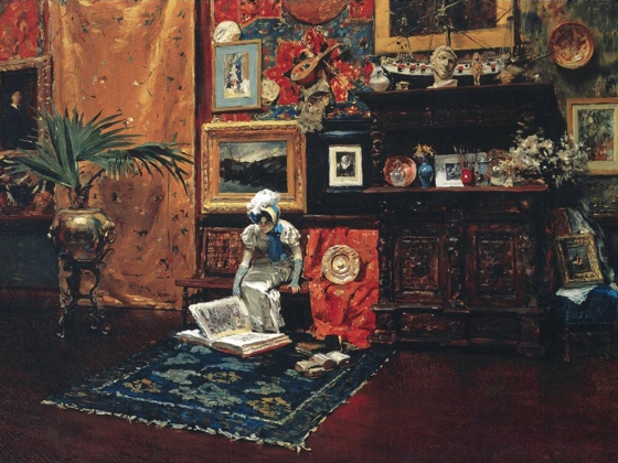 William Merritt Chase, Studio Interior, about 1882. Oil on canvas Impressionist painting of studio interior